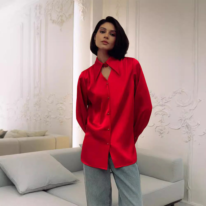 Damer elegant satinblus med oversized passform Eva Jonsson-Eva Jonsson