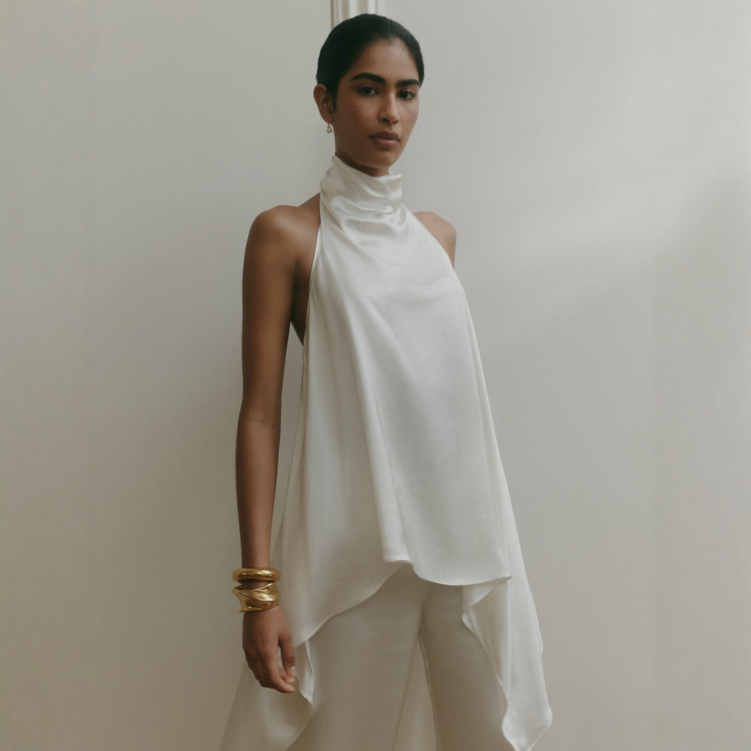 Damer elegant satinert overall med asymmetrisk snitt Mirla-Eva Jonsson