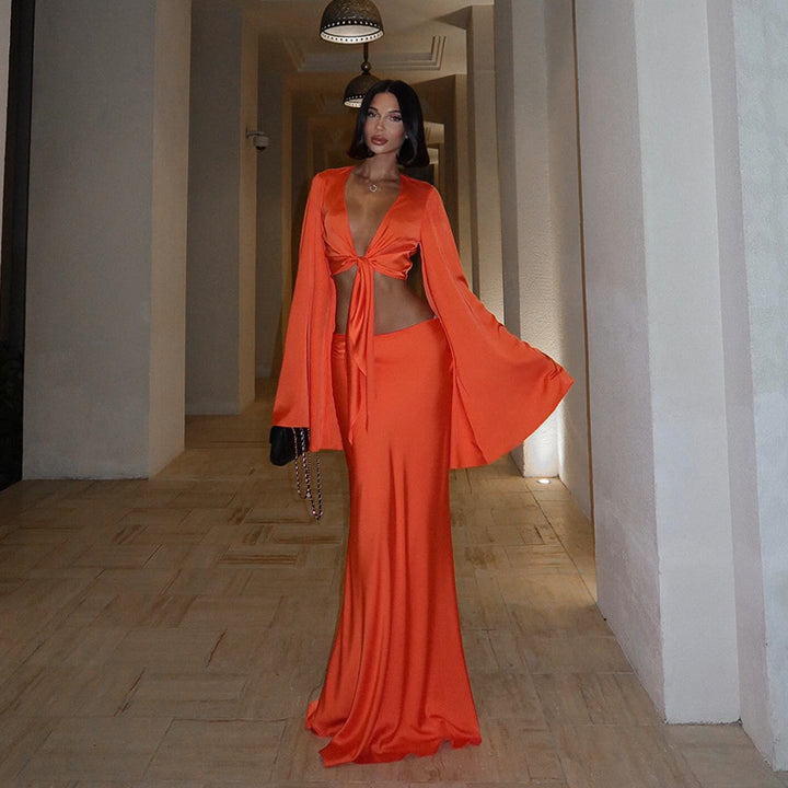 Damer elegant set av ärmlös blus och maxilång kjoldel Eva Jonsson-Eva Jonsson