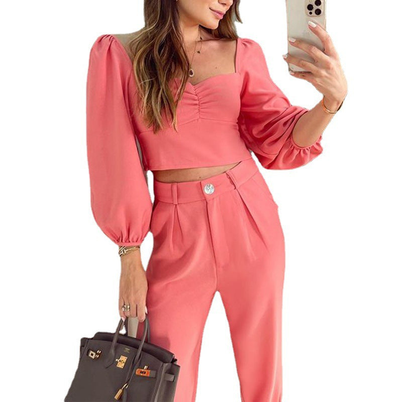 Damer elegant set av kort topp och hög midja byxor Mirla-Eva Jonsson