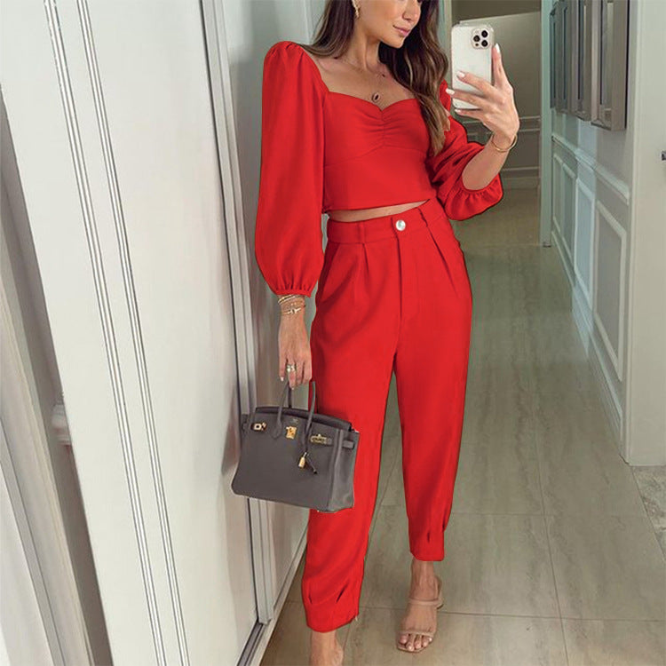 Damer elegant set av kort topp och hög midja byxor Mirla-Eva Jonsson