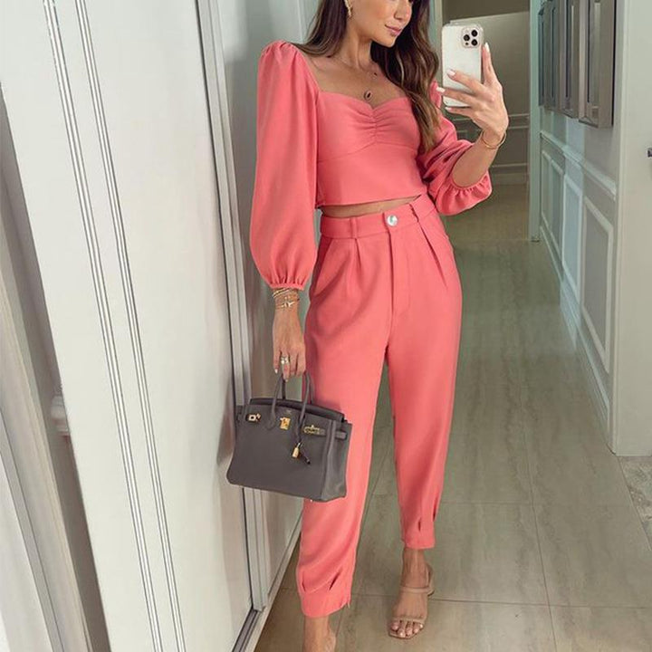 Damer elegant set av kort topp och hög midja byxor Mirla-Eva Jonsson