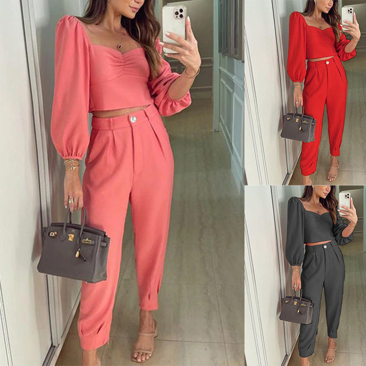 Damer elegant set av kort topp och hög midja byxor Mirla-Eva Jonsson