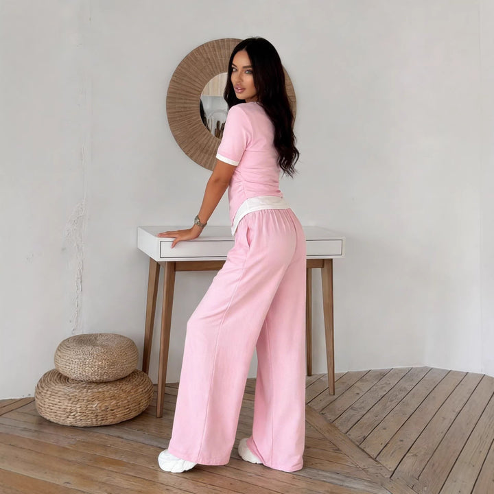 Damer elegant set av kortärmad skjorta och vida byxor Mirla-Eva Jonsson
