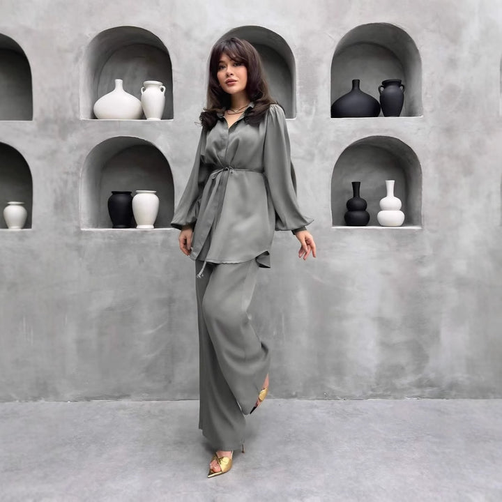 Damer elegant set med lång blus och vida byxor Mirla-Eva Jonsson