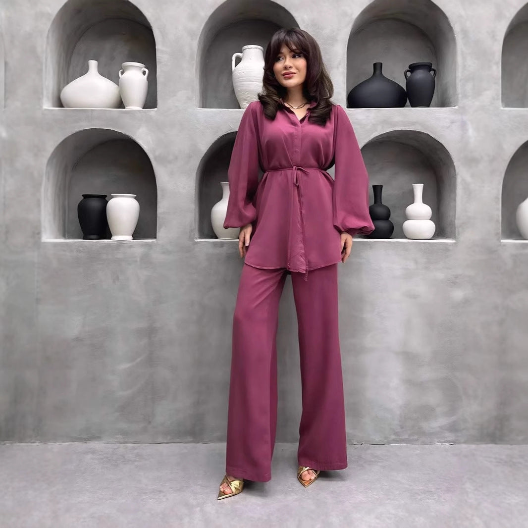 Damer elegant set med lång blus och vida byxor Mirla-Eva Jonsson