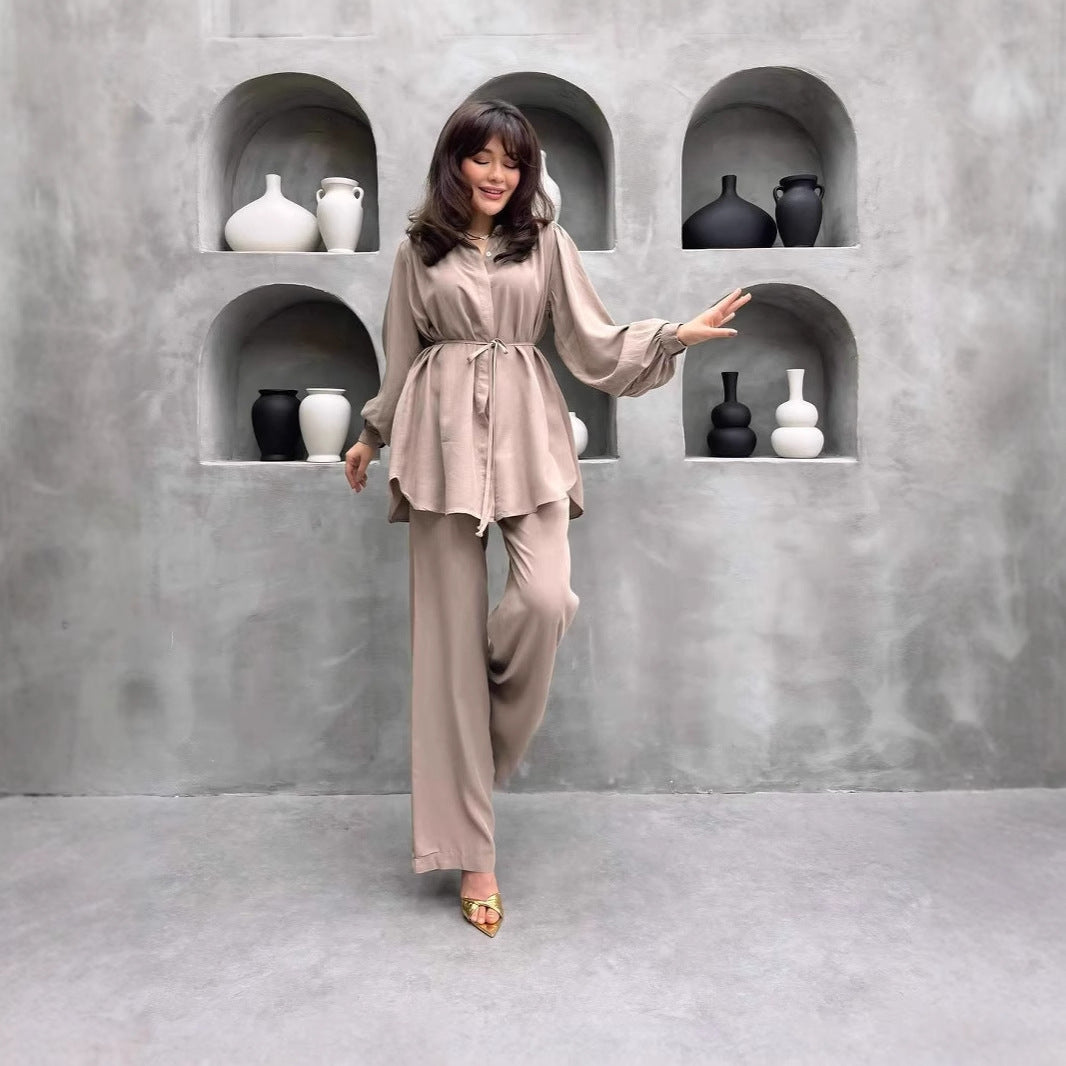 Damer elegant set med lång blus och vida byxor Mirla-Eva Jonsson