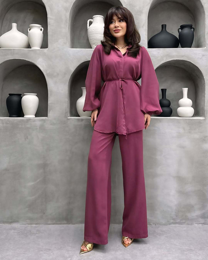 Damer elegant set med lång blus och vida byxor Mirla-Eva Jonsson