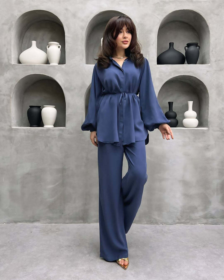 Damer elegant set med lång blus och vida byxor Mirla-Eva Jonsson