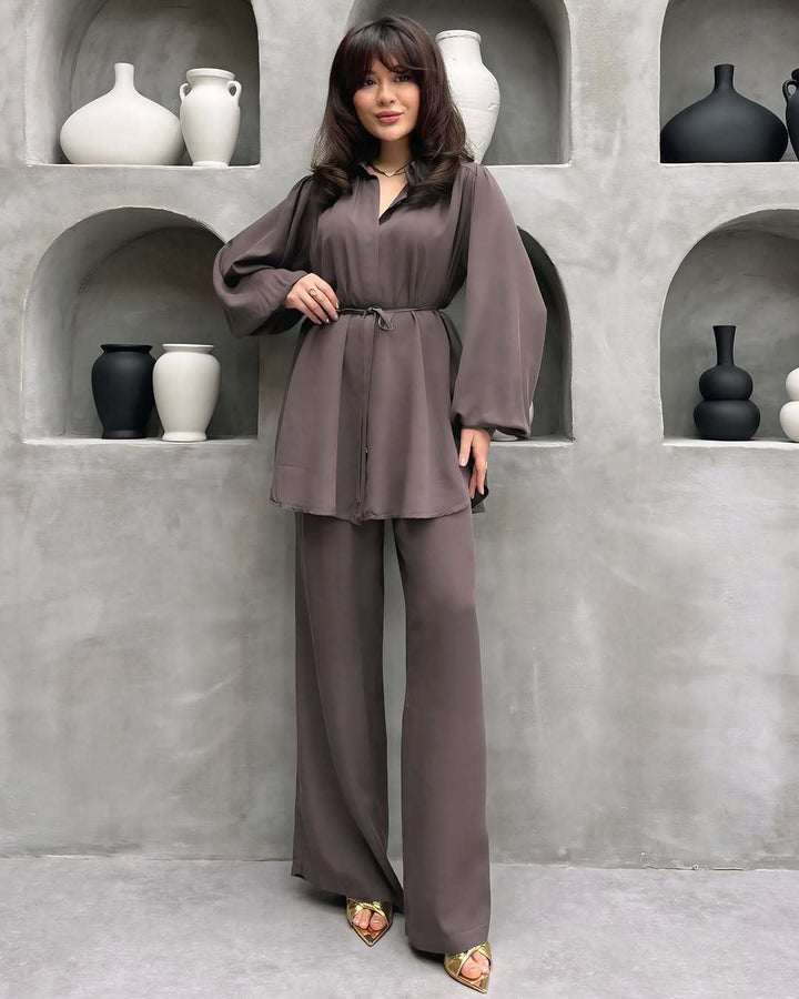 Damer elegant set med lång blus och vida byxor Mirla-Eva Jonsson