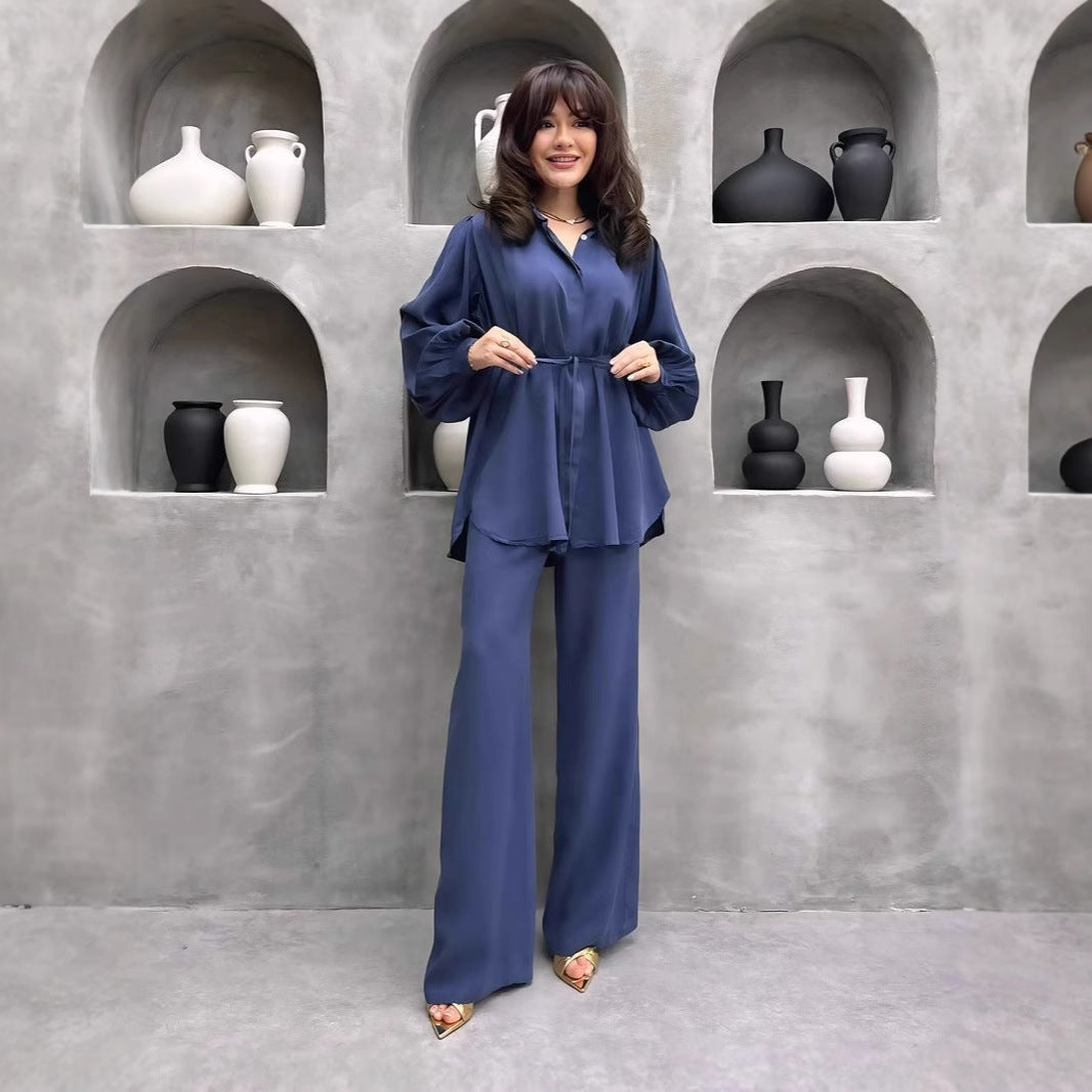 Damer elegant set med lång blus och vida byxor Mirla-Eva Jonsson