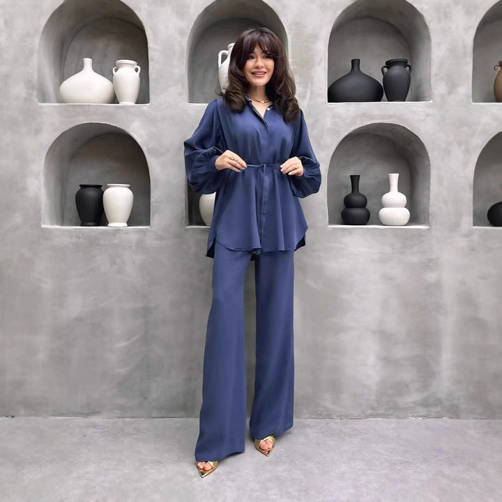 Damer elegant set med lång blus och vida byxor Mirla-Eva Jonsson