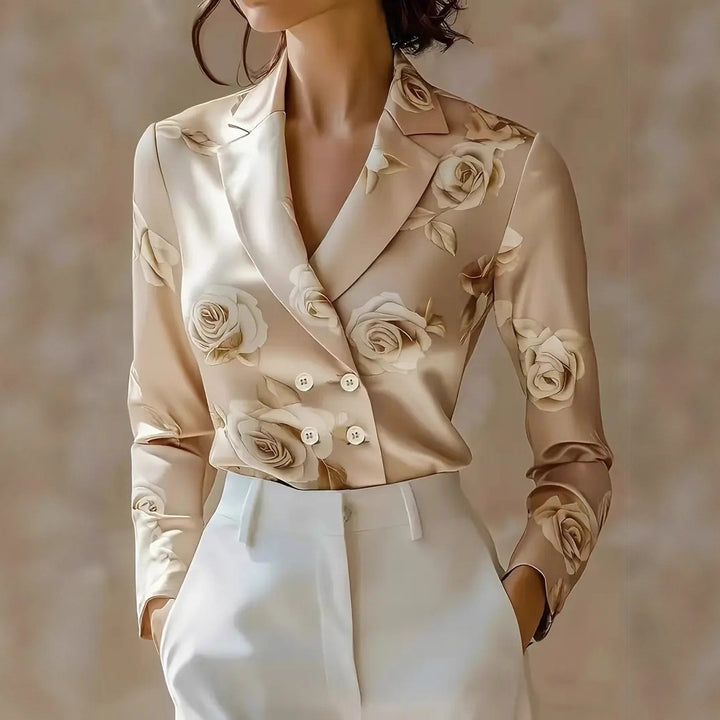 Damer elegant sidenblus med blommönster Mirla-Eva Jonsson