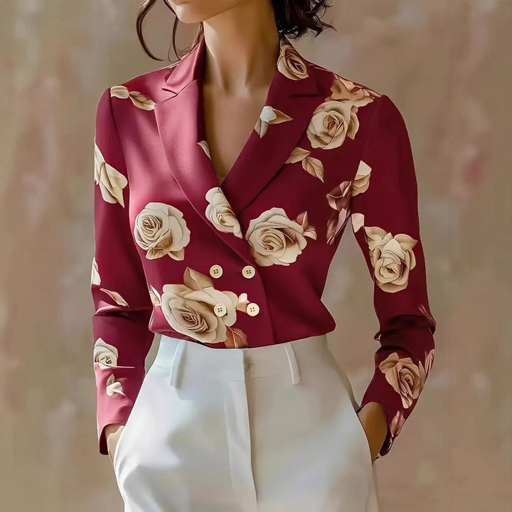Damer elegant sidenblus med blommönster Mirla-Eva Jonsson