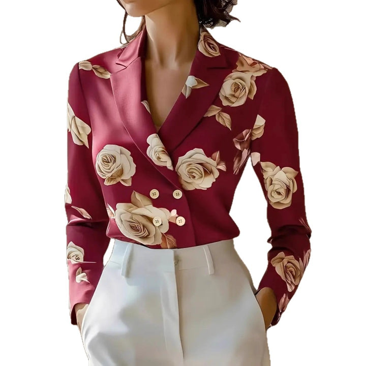 Damer elegant sidenblus med blommönster Mirla-Eva Jonsson