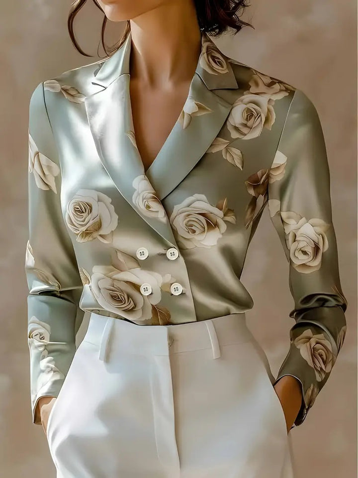 Damer elegant sidenblus med blommönster Mirla-Eva Jonsson