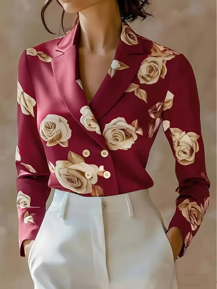 Damer elegant sidenblus med blommönster Mirla-Eva Jonsson