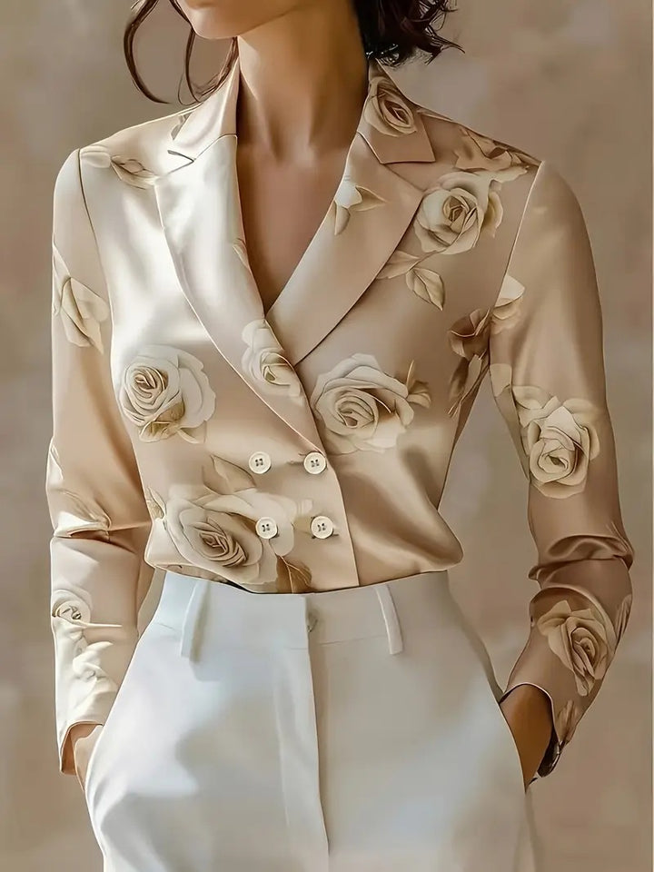 Damer elegant sidenblus med blommönster Mirla-Eva Jonsson