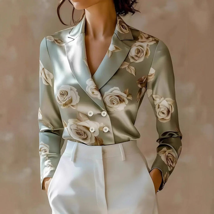Damer elegant sidenblus med blommönster Mirla-Eva Jonsson
