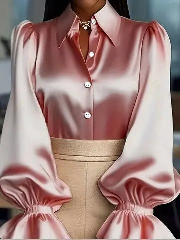 Damer elegant sidenblus med puffärmar och stilren knapplist Mirla-Eva Jonsson