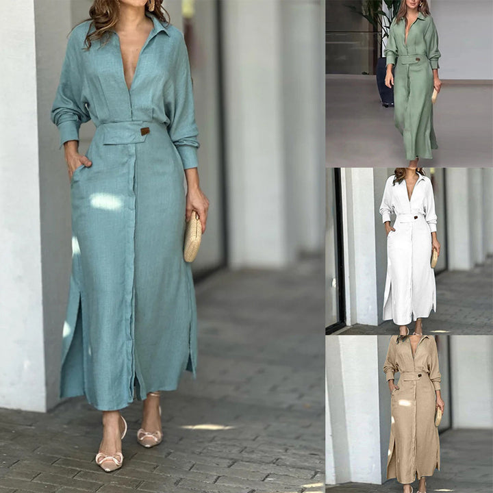 Damer elegant skjortklänning med midjebälte och sidofickor Mirla-Eva Jonsson