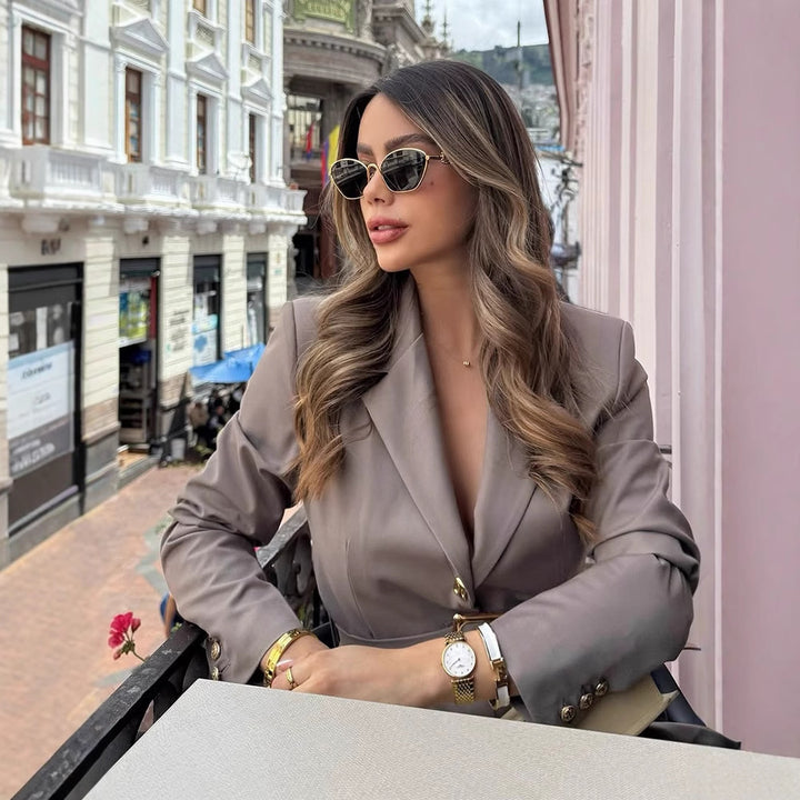 Damer elegant skräddarsydd blazer med bälte Mirla-Eva Jonsson