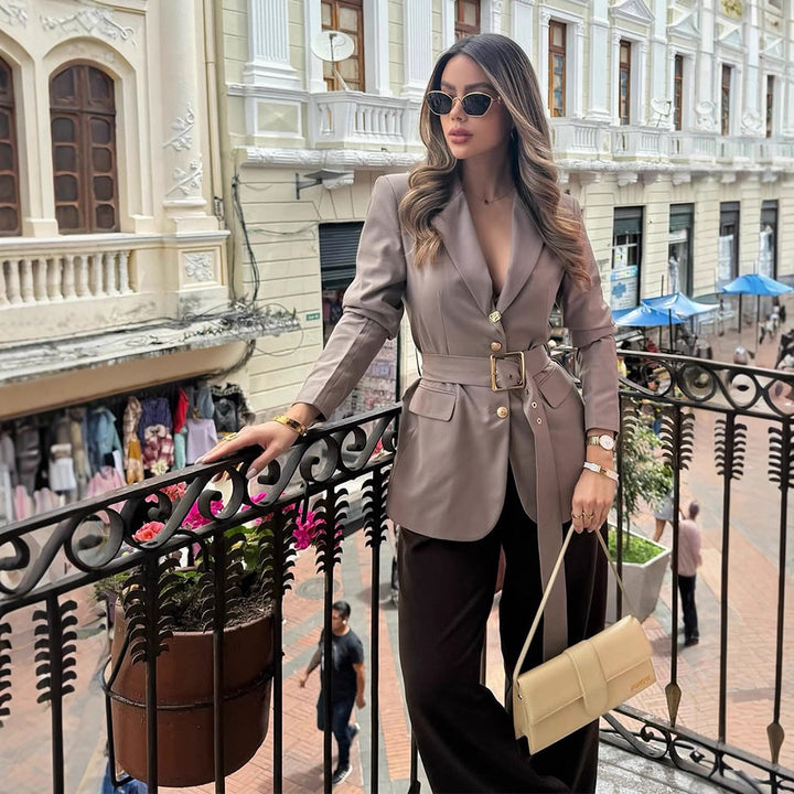 Damer elegant skräddarsydd blazer med bälte Mirla-Eva Jonsson