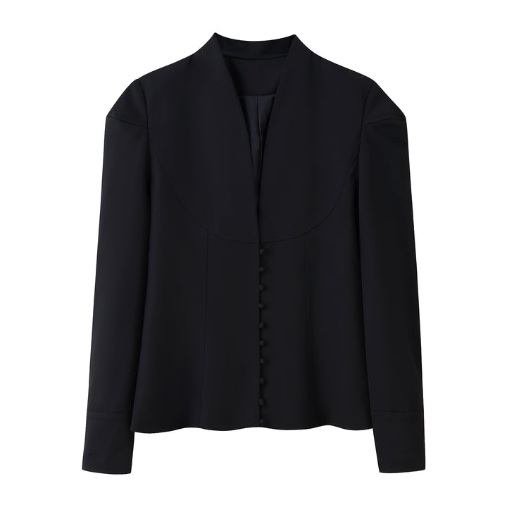 Damer elegant skuren blus med snygg ståkrage och raffinerade knappdetaljer Mirla-Eva Jonsson