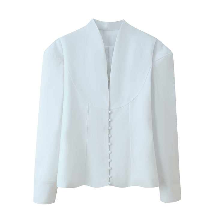 Damer elegant skuren blus med snygg ståkrage och raffinerade knappdetaljer Mirla-Eva Jonsson