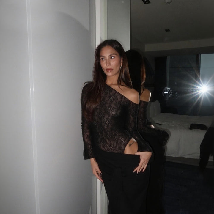 Damer elegant spets bodysuit med stiligt långt kjol Mirla-Eva Jonsson