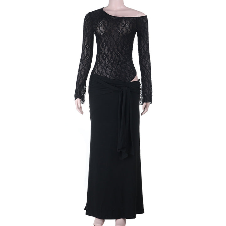 Damer elegant spets bodysuit med stiligt långt kjol Mirla-Eva Jonsson