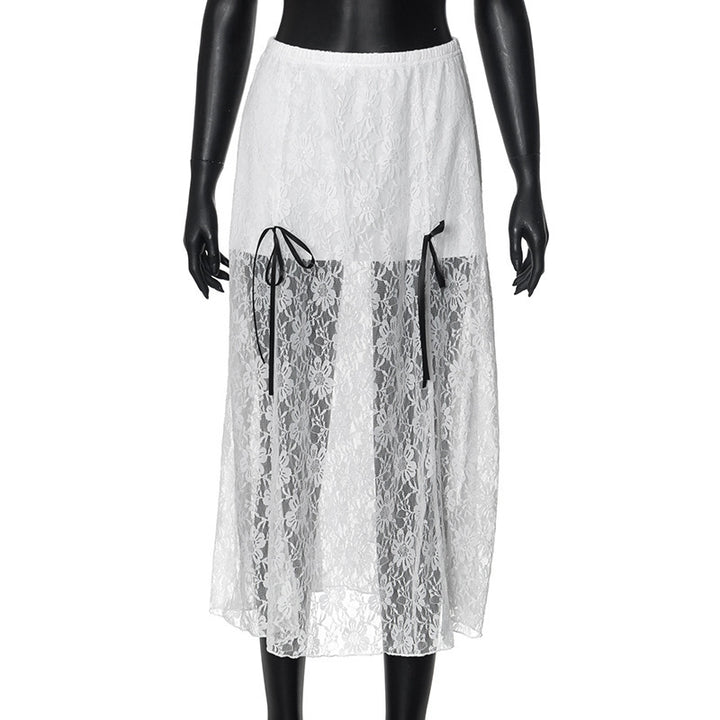 Damer elegant spetskjol med transparenta insatser och raffinerade bindsnören Mirla-Eva Jonsson