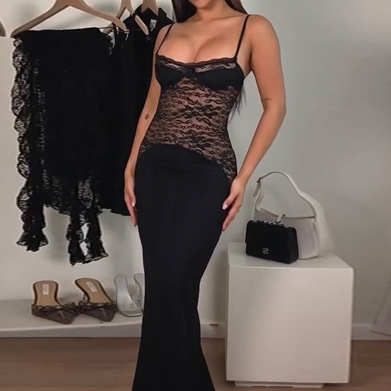 Damer elegant spetsklänning med figurnära underdel och förföriskt överdel Mirla-Eva Jonsson