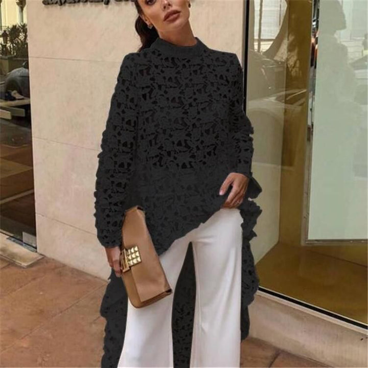 Damer elegant spetsöverdel med asymmetrisk nederkant och volangdetaljer Mirla-Eva Jonsson