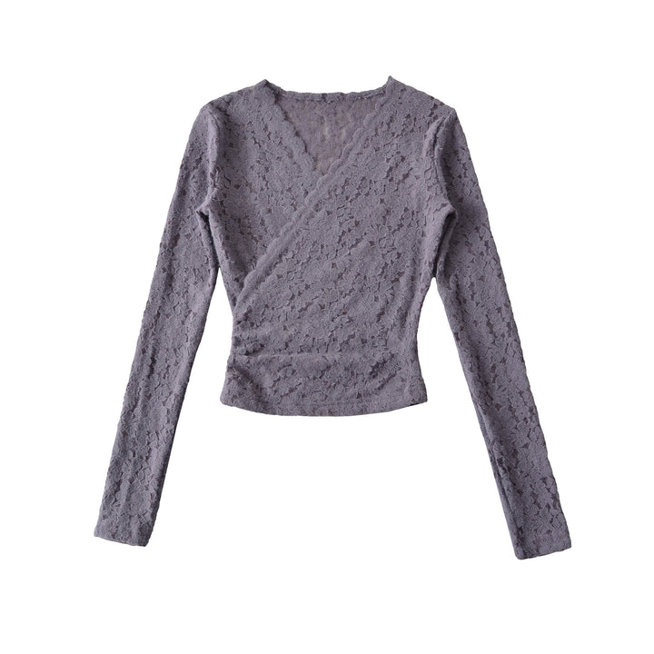 Damer elegant spetsöverdel med wrap-design och långa ärmar Mirla-Eva Jonsson