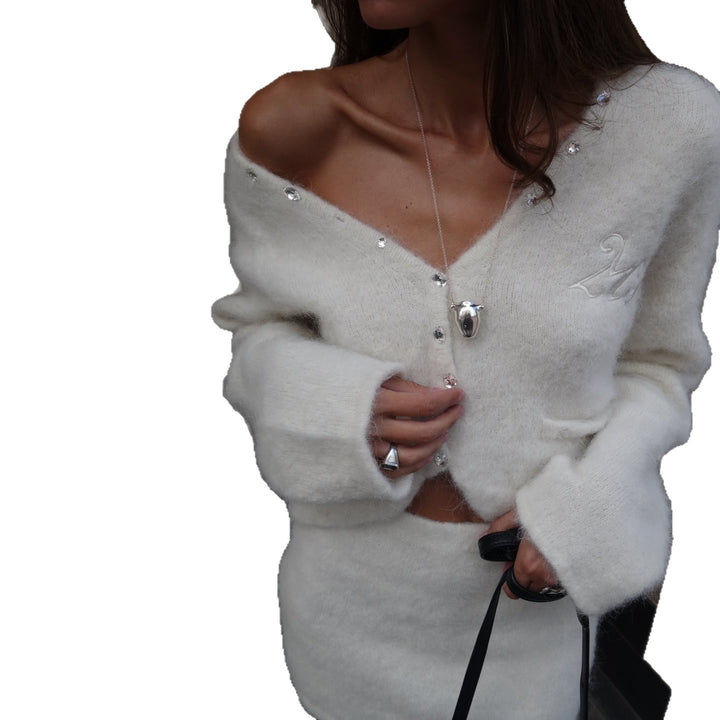 Damer elegant stickad cardigan med cropped design Mirla-Eva Jonsson