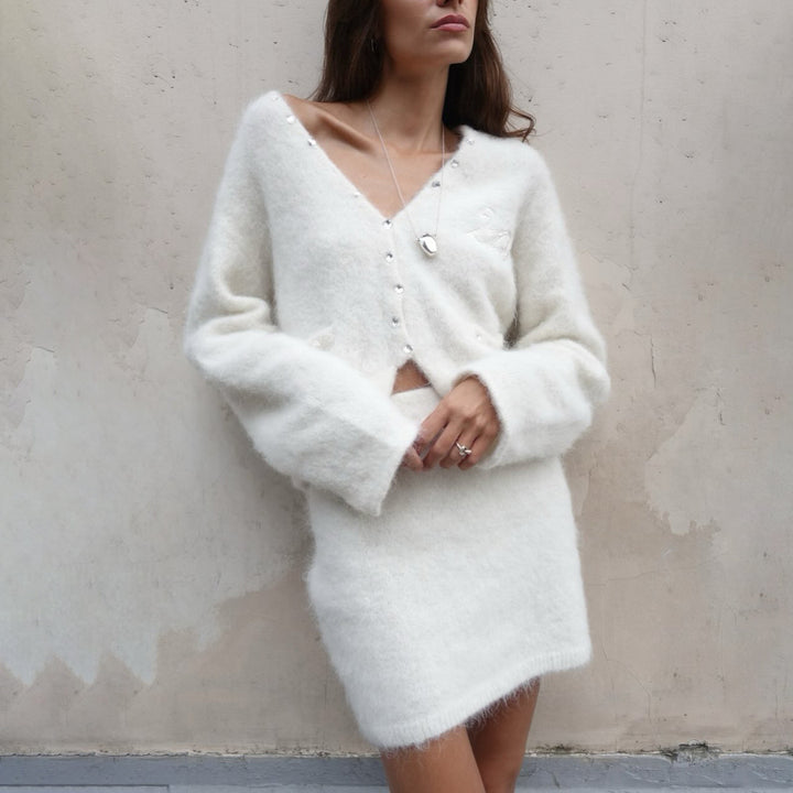 Damer elegant stickad cardigan med cropped design Mirla-Eva Jonsson