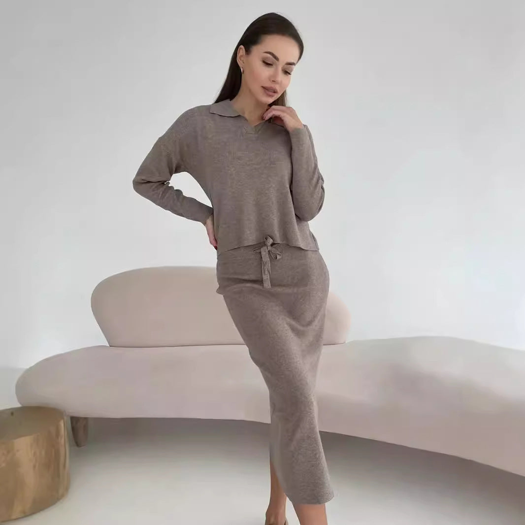 Damer elegant stickad dräktsuit med polokrage Mirla-Eva Jonsson