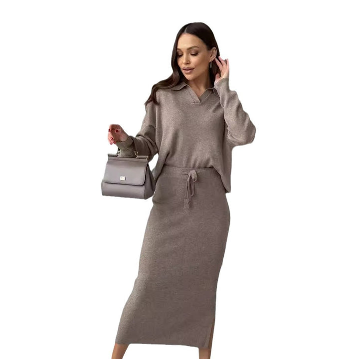 Damer elegant stickad dräktsuit med polokrage Mirla-Eva Jonsson