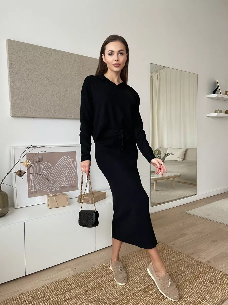 Damer elegant stickad dräktsuit med polokrage Mirla-Eva Jonsson