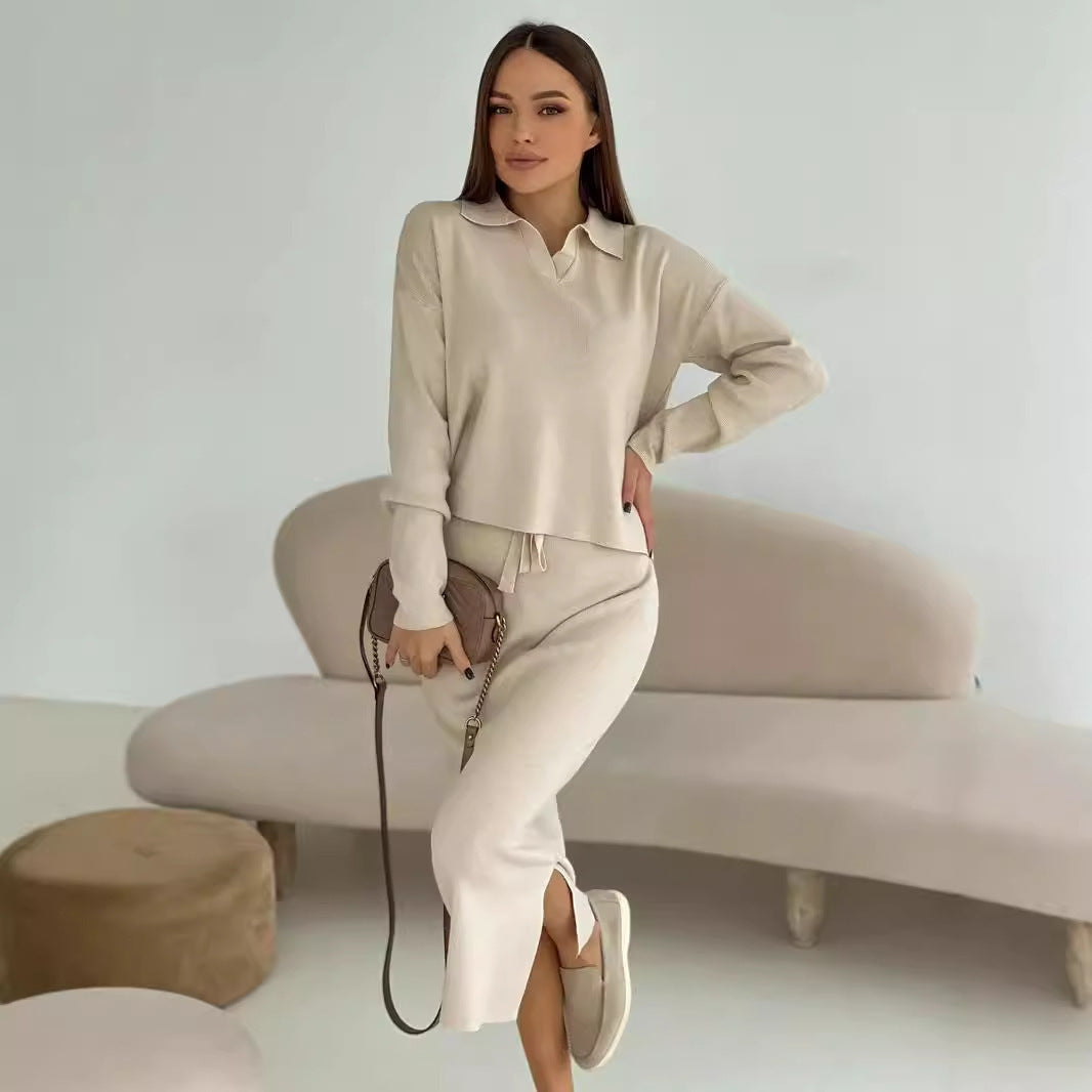 Damer elegant stickad dräktsuit med polokrage Mirla-Eva Jonsson