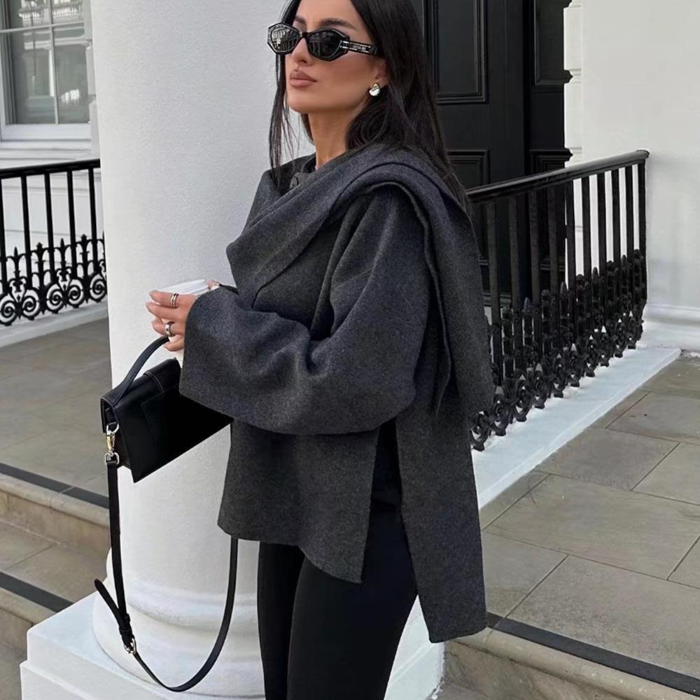 Damer elegant stickad jacka med asymmetrisk skärning och högkvalitativt material Eva Jonsson-Eva Jonsson