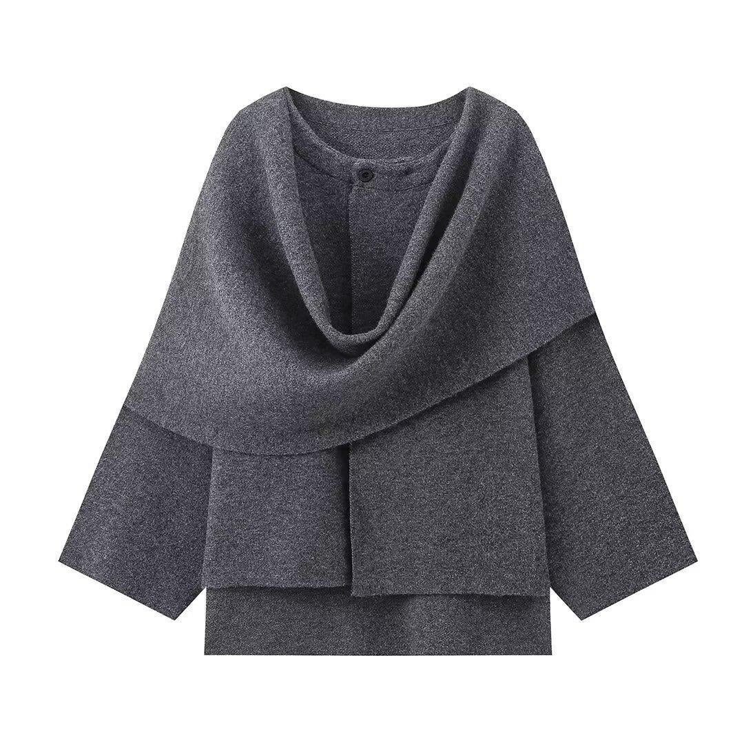 Damer elegant stickad jacka med asymmetrisk skärning och högkvalitativt material Eva Jonsson-Eva Jonsson