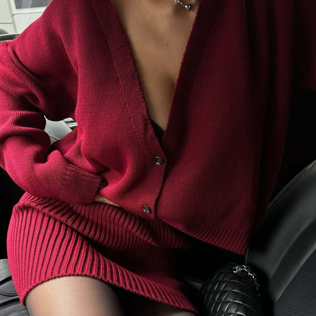 Damer elegant stickad kjol och cardigan set Mirla-Eva Jonsson