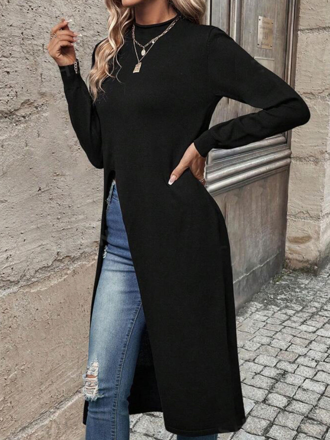 Damer elegant stickad klänning med sidofickor Mirla-Eva Jonsson