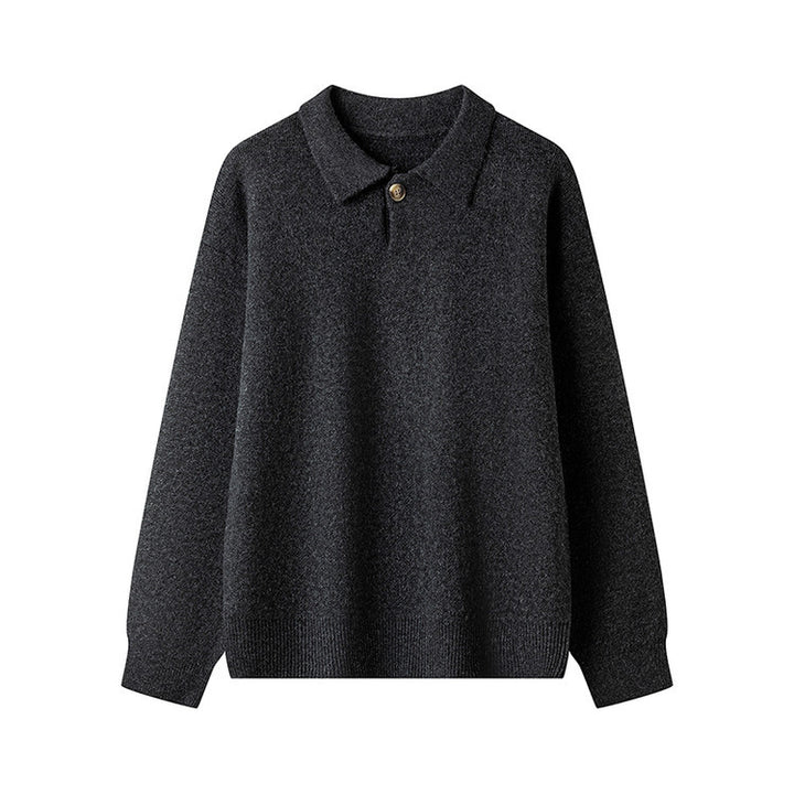 Damer elegant stickad tröja med polo-krage och knäppning Eva Jonsson-Eva Jonsson