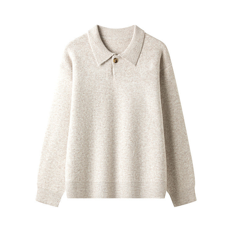 Damer elegant stickad tröja med polo-krage och knäppning Eva Jonsson-Eva Jonsson