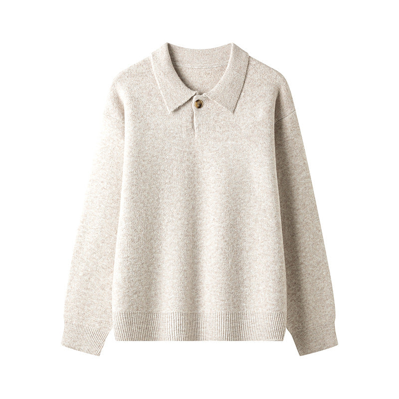 Damer elegant stickad tröja med polo-krage och knäppning Eva Jonsson-Eva Jonsson