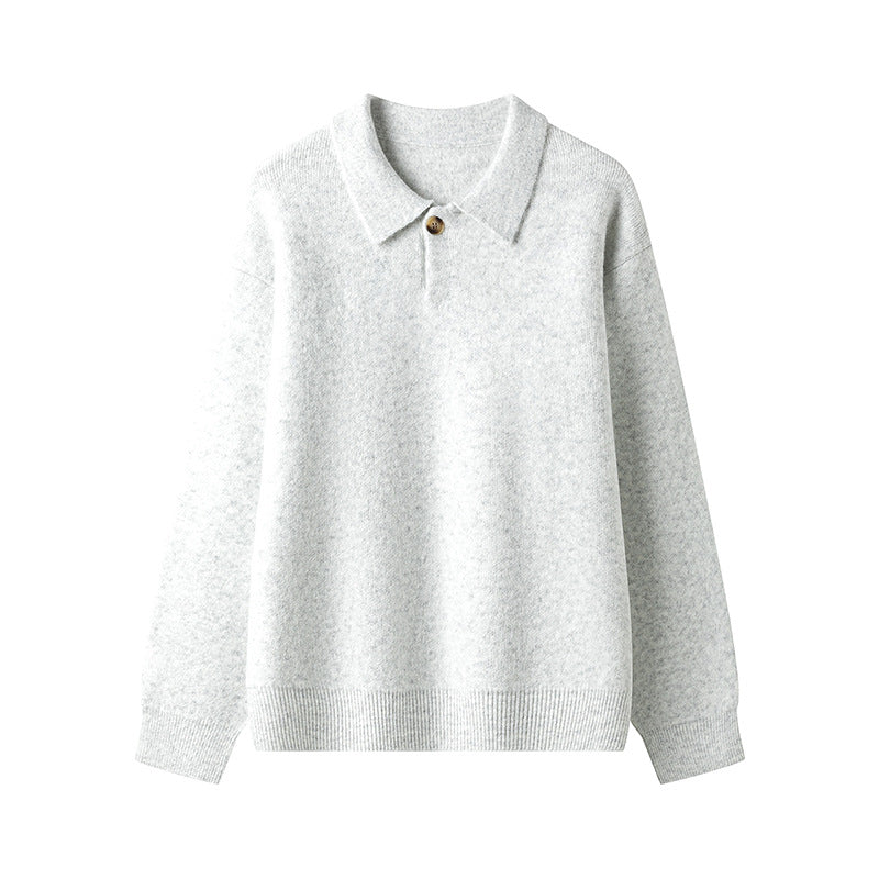 Damer elegant stickad tröja med polo-krage och knäppning Eva Jonsson-Eva Jonsson
