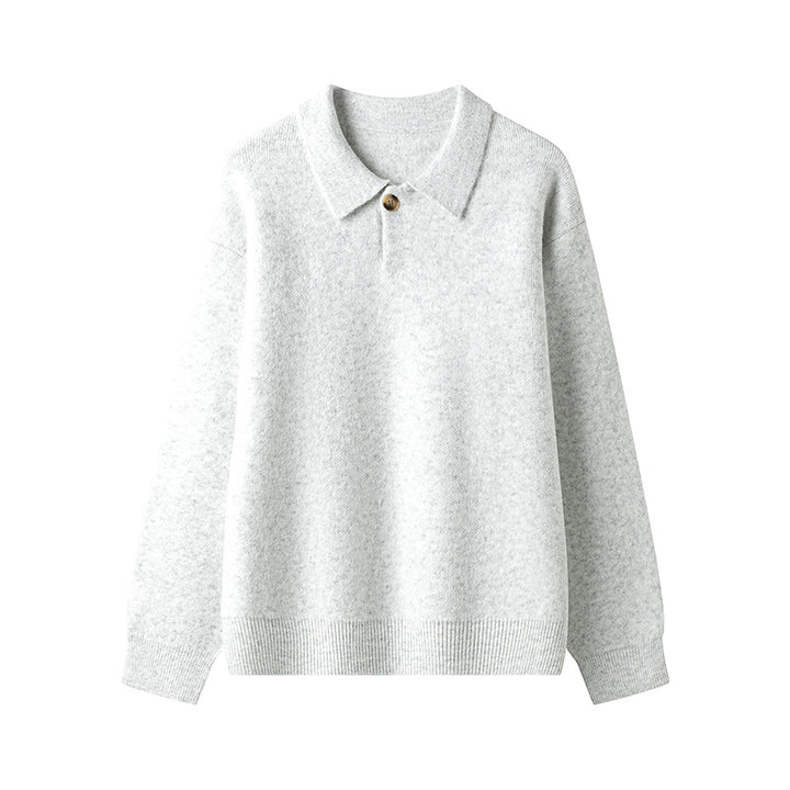 Damer elegant stickad tröja med polo-krage och knäppning Eva Jonsson-Eva Jonsson